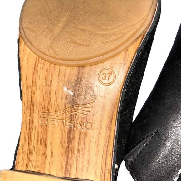 Dansko Maci Black Leather Slides Sandals clogs block heel mules 37 us size 6.5-7 - Picture 4 of 4